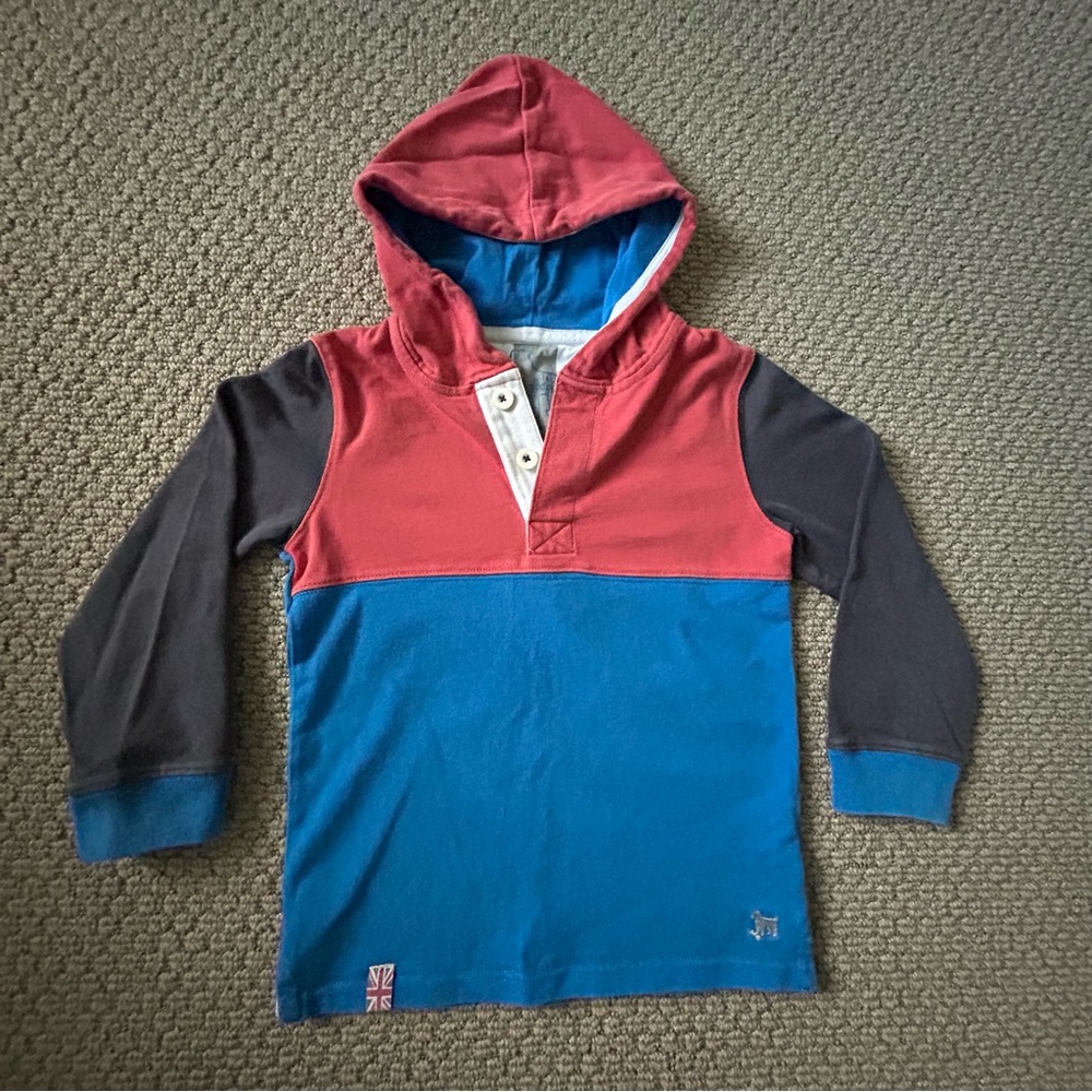 Mini Boden Blue, Gray, Red Colorblock Hoodie size 5-6